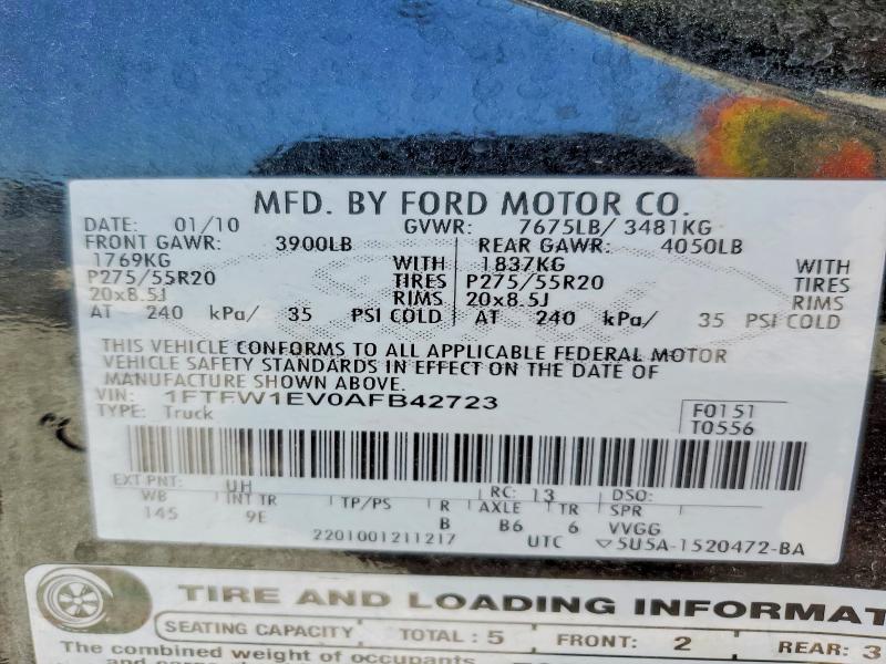 Продаж на аукціоні авто 2010 Ford F150, vin: 1FTFW1EV0AFB42723, номер лоту: 52485086