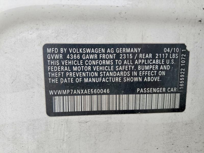 2010 Volkswagen Cc მანქანა იყიდება აუქციონზე, vin: WVWMP7ANXAE560046, აუქციონის ნომერი: 53241746