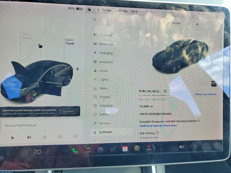2019 Tesla Model 3 მანქანა იყიდება აუქციონზე, vin: 5YJ3E1EB6KF384983, აუქციონის ნომერი: 52755866