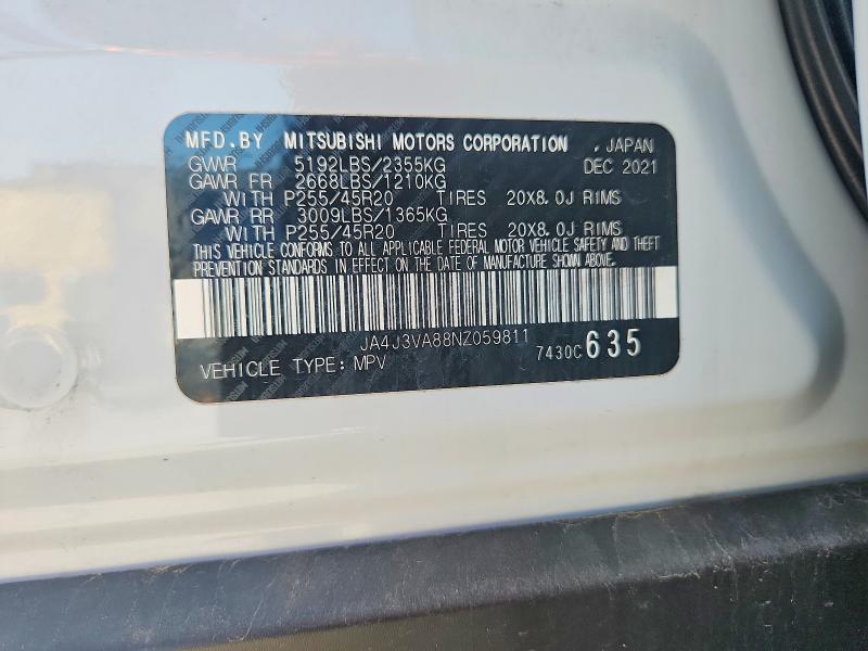 54877426 :رقم المزاد ، JA4J3VA88NZ059811 vin ، 2022 Mitsubishi Outlander مزاد بيع