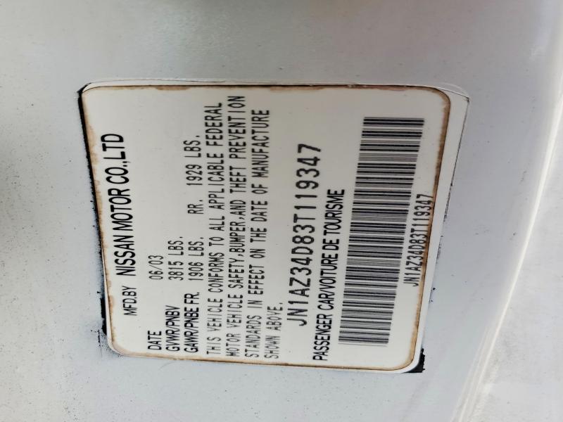 Aukcja sprzedaży 2003 Nissan 350z, vin: JN1AZ34D83T119347, numer aukcji: 52128766