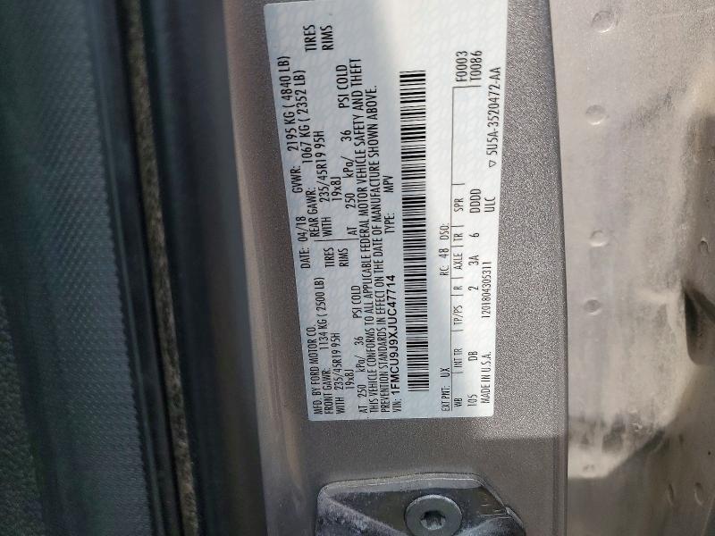 Aukcja sprzedaży 2018 Ford Escape, vin: 1FMCU9J9XJUC47714, numer aukcji: 52819066