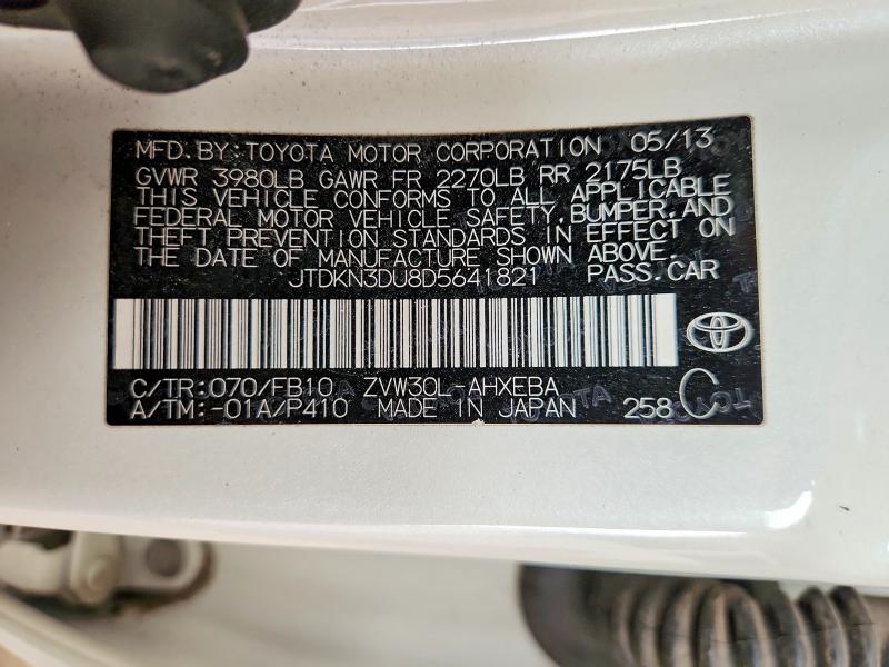52963386 :رقم المزاد ، JTDKN3DU8D5641821 vin ، 2013 Toyota Prius مزاد بيع
