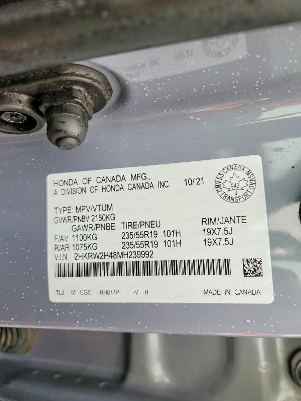 Продажа на аукционе авто 2021 Honda Cr-v, vin: 2HKRW2H48MH239992, номер лота: 50895996