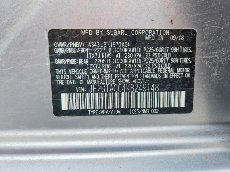 Aukcja sprzedaży 2019 Subaru Crosstrek, vin: JF2GTACC4K8249148, numer aukcji: 52600756