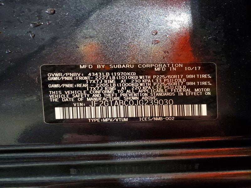Aukcja sprzedaży 2018 Subaru Crosstrek, vin: JF2GTABC0JG239030, numer aukcji: 52602576