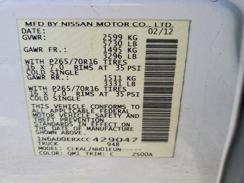2012 Nissan Frontier მანქანა იყიდება აუქციონზე, vin: 1N6AD0ERXCC429047, აუქციონის ნომერი: 53608046