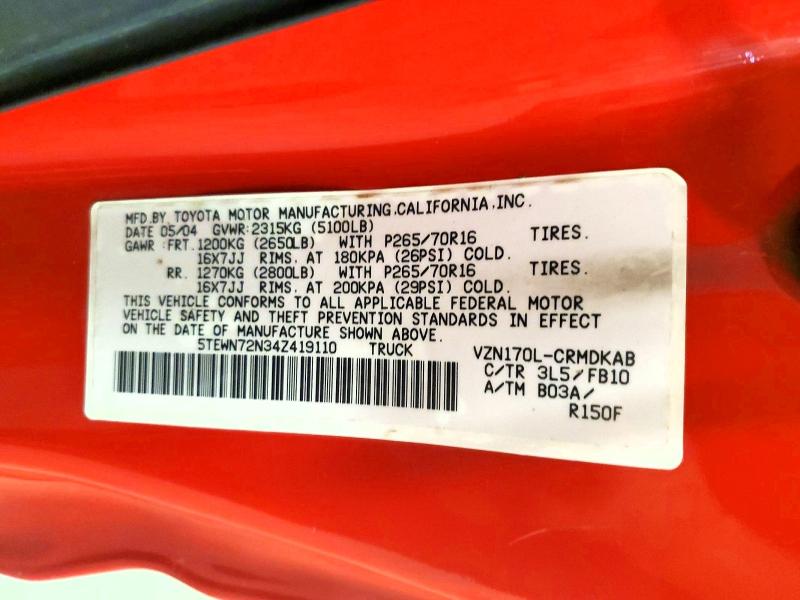 55642946 :رقم المزاد ، 5TEWN72N34Z419110 vin ، 2004 Toyota Tacoma مزاد بيع
