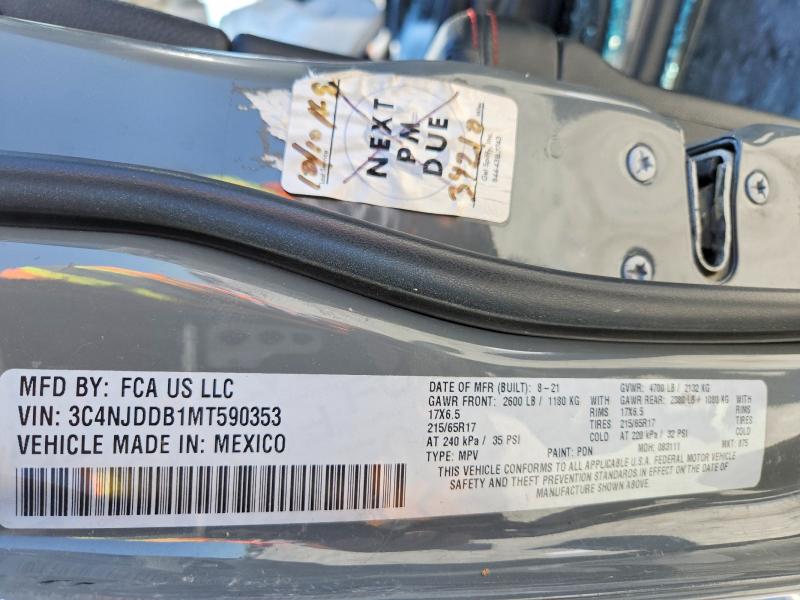 Продаж на аукціоні авто 2021 Jeep Compass, vin: 3C4NJDDB1MT590353, номер лоту: 53243026