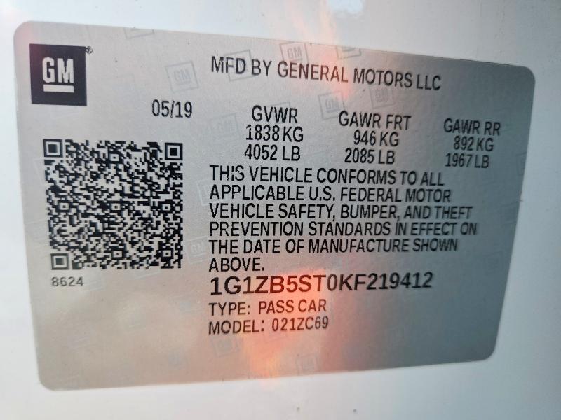Продаж на аукціоні авто 2019 Chevrolet Malibu, vin: 1G1ZB5ST0KF219412, номер лоту: 53267696