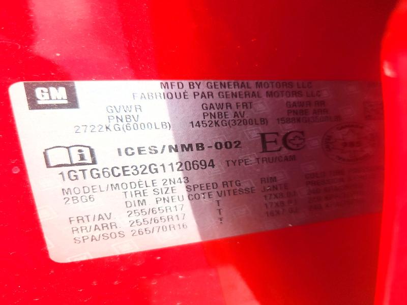 54650836 :رقم المزاد ، 1GTG6CE32G1120694 vin ، 2016 Gmc Canyon مزاد بيع