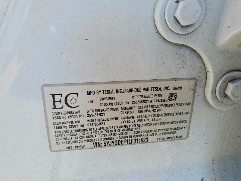 Продаж на аукціоні авто 2020 Tesla Model Y, vin: 5YJYGDEF1LF011923, номер лоту: 52781996