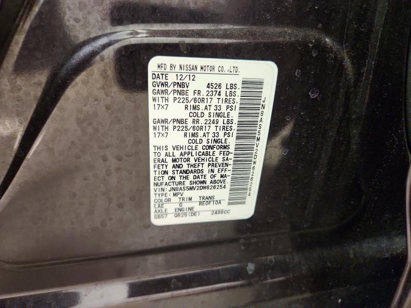 55531096 :رقم المزاد ، JN8AS5MV2DW626254 vin ، 2013 Nissan Rogue مزاد بيع