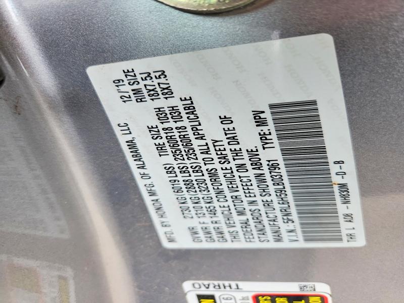 2020 Honda Odyssey მანქანა იყიდება აუქციონზე, vin: 5FNRL6H59LB037961, აუქციონის ნომერი: 53137556