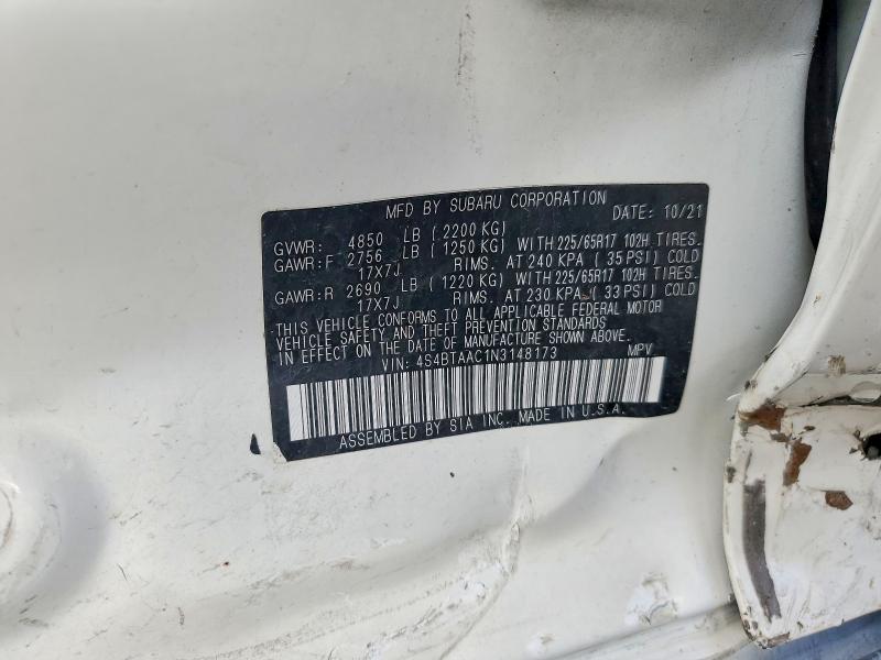 Aukcja sprzedaży 2022 Subaru Outback, vin: 4S4BTAAC1N3148173, numer aukcji: 51033866