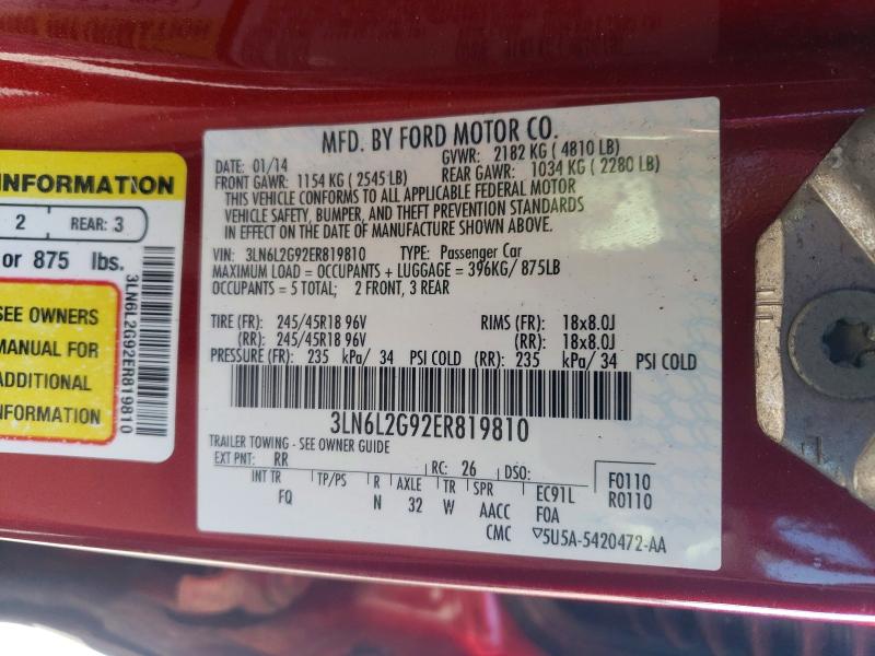 51824686 :رقم المزاد ، 3LN6L2G92ER819810 vin ، 2014 Lincoln Townhouse Mkz مزاد بيع
