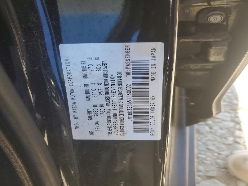 Продаж на аукціоні авто 2005 Mazda 3, vin: JM1BK323651260092, номер лоту: 53900076