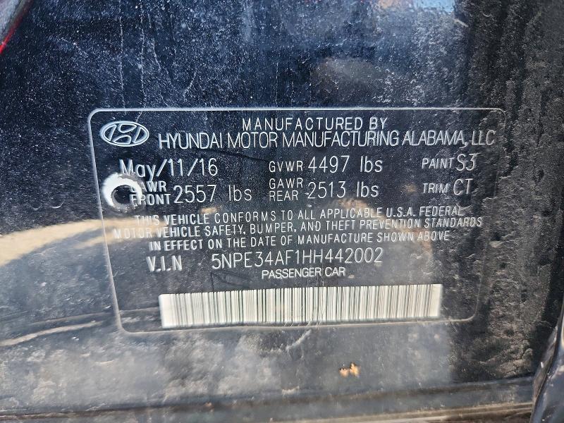 2017 Hyundai Sonata მანქანა იყიდება აუქციონზე, vin: 5NPE34AF1HH442002, აუქციონის ნომერი: 52251916