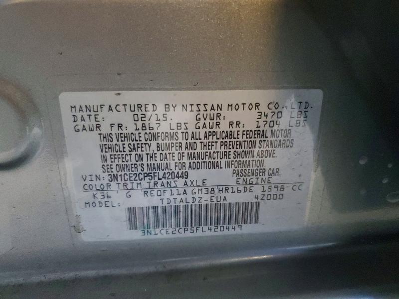 52097346 :رقم المزاد ، 3N1CE2CP5FL420449 vin ، 2015 Nissan Versa Note مزاد بيع