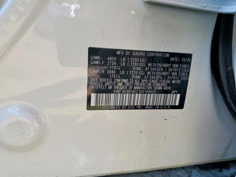 2025 Subaru Outback მანქანა იყიდება აუქციონზე, vin: 4S4BTAFC1S3199032, აუქციონის ნომერი: 53853996