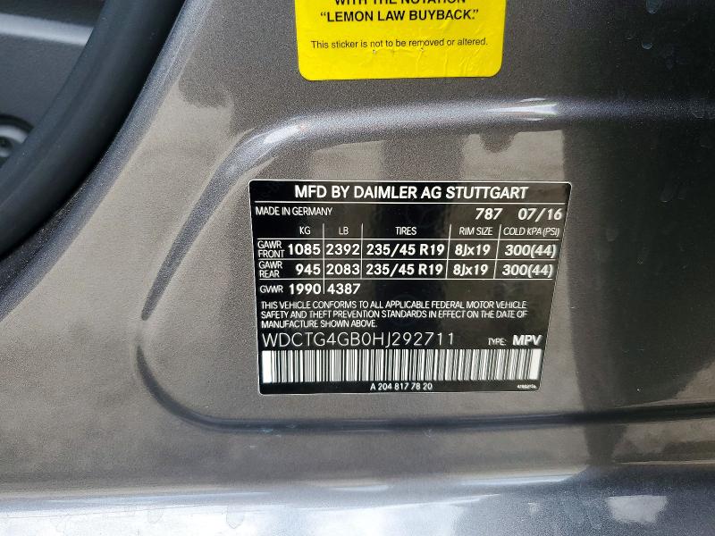Продажа на аукционе авто 2017 Mercedes-benz Gla, vin: WDCTG4GB0HJ292711, номер лота: 52802116