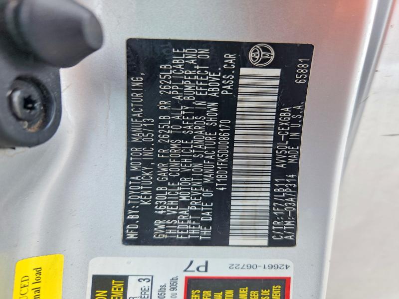Aukcja sprzedaży 2013 Toyota Camry Hybrid, vin: 4T1BD1FK5DU086170, numer aukcji: 52209176