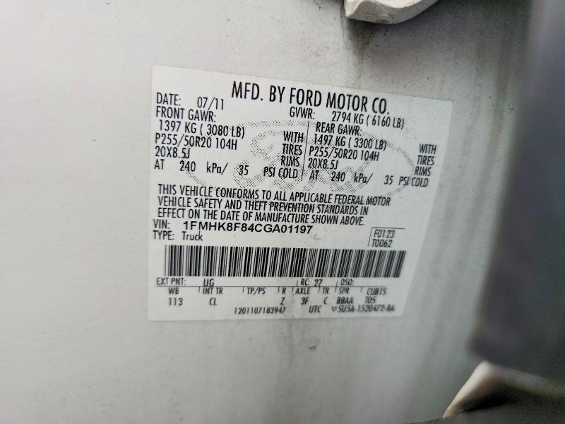 Aukcja sprzedaży 2012 Ford Explorer, vin: 1FMHK8F84CGA01197, numer aukcji: 54165476