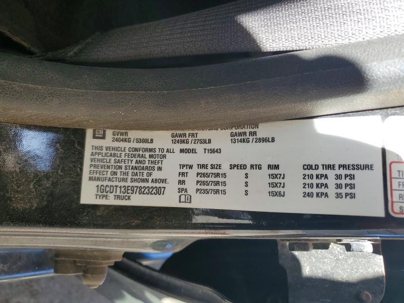 55075286 :رقم المزاد ، 1GCDT13E978232307 vin ، 2007 Chevrolet Colorado مزاد بيع
