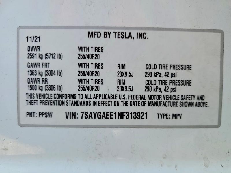 Aukcja sprzedaży 2022 Tesla Model Y, vin: 7SAYGAEE1NF313921, numer aukcji: 54890386