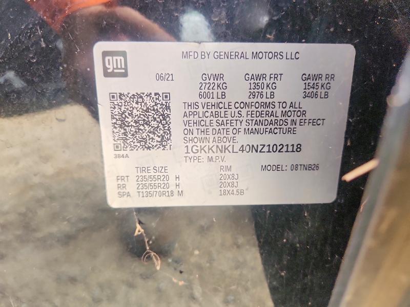 53797906 :رقم المزاد ، 1GKKNKL40NZ102118 vin ، 2022 Gmc Acadia مزاد بيع