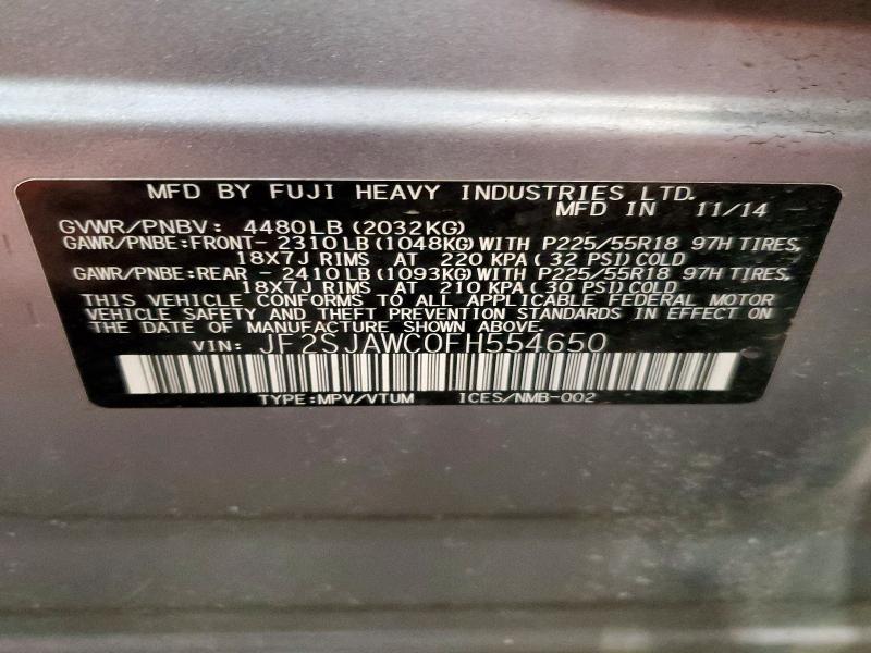 Продажа на аукционе авто 2015 Subaru Forester, vin: JF2SJAWC0FH554650, номер лота: 52473626