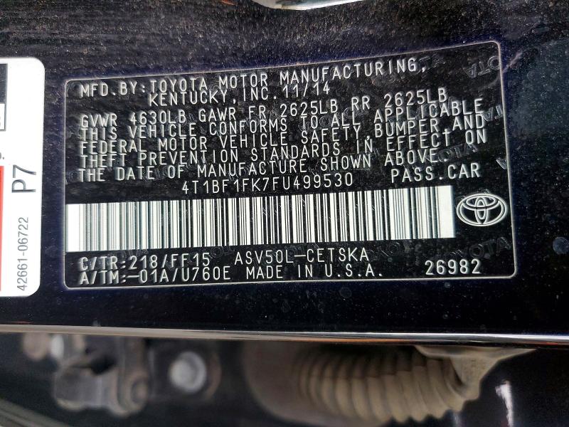 Aukcja sprzedaży 2015 Toyota Camry, vin: 4T1BF1FK7FU499530, numer aukcji: 54611916