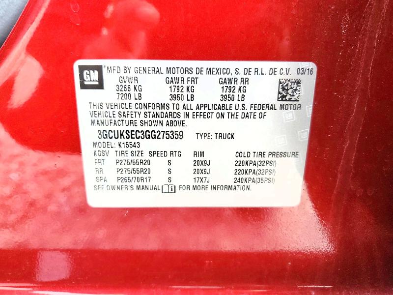 2016 Chevrolet Silverado მანქანა იყიდება აუქციონზე, vin: 3GCUKSEC3GG275359, აუქციონის ნომერი: 52578856