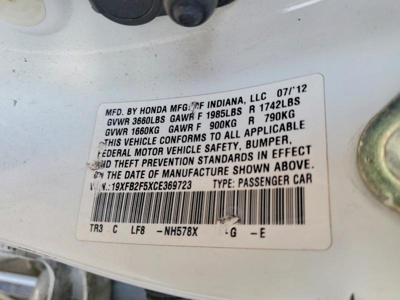 Aukcja sprzedaży 2012 Honda Civic, vin: 19XFB2F5XCE369723, numer aukcji: 53825056
