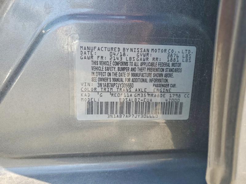 2018 Nissan Sentra მანქანა იყიდება აუქციონზე, vin: 3N1AB7AP7JY306660, აუქციონის ნომერი: 53471306