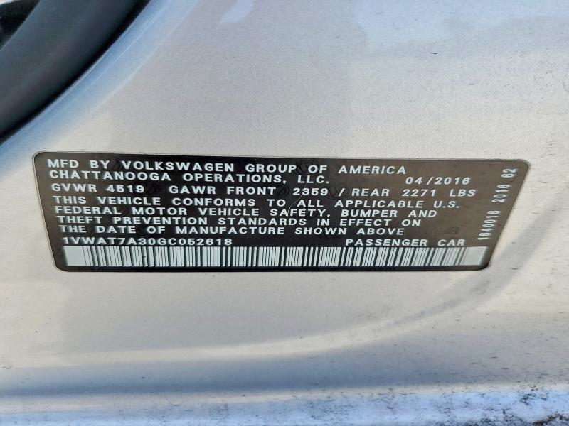 Продажа на аукционе авто 2016 Volkswagen Passat, vin: 1VWAT7A30GC052618, номер лота: 53756986