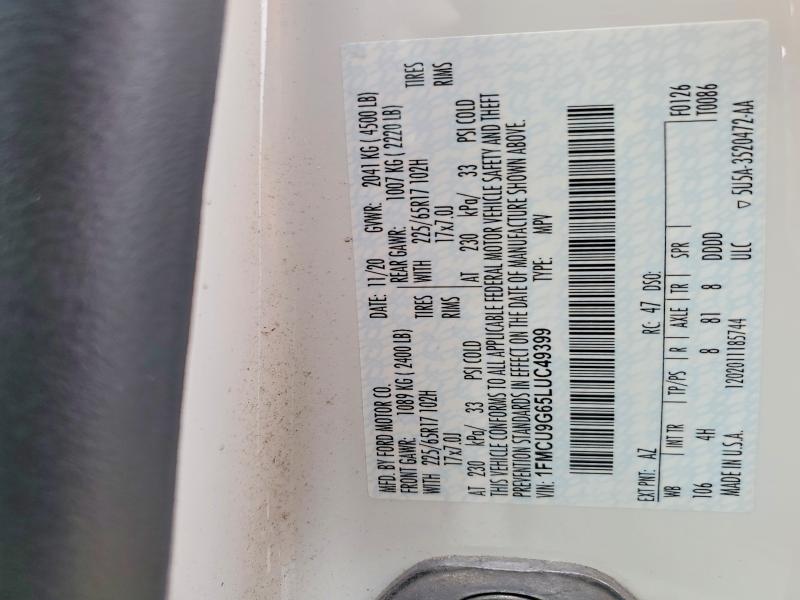 Aukcja sprzedaży 2020 Ford Escape, vin: 1FMCU9G65LUC49399, numer aukcji: 54683366
