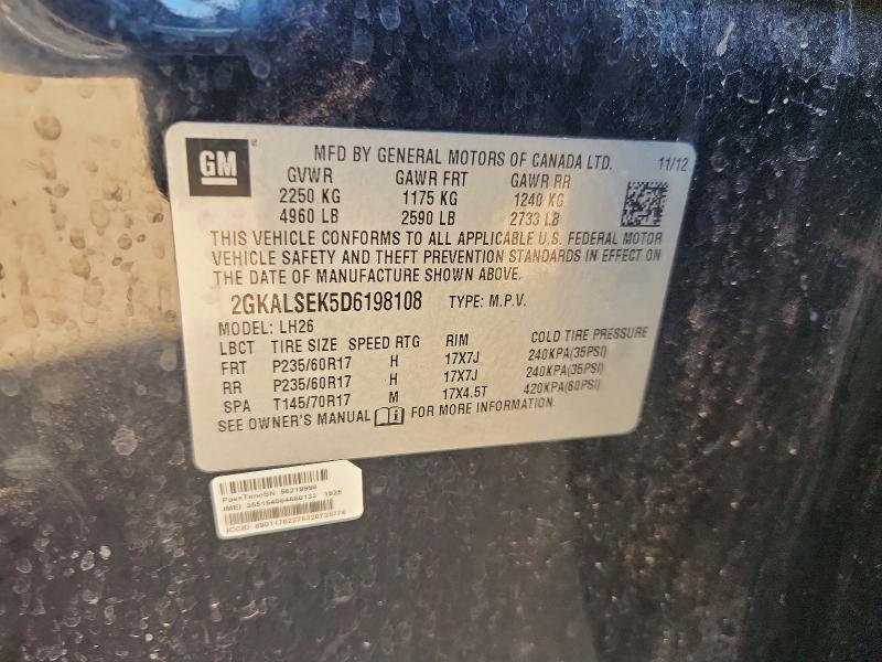 Aukcja sprzedaży 2013 Gmc Terrain, vin: 2GKALSEK5D6198108, numer aukcji: 55196006