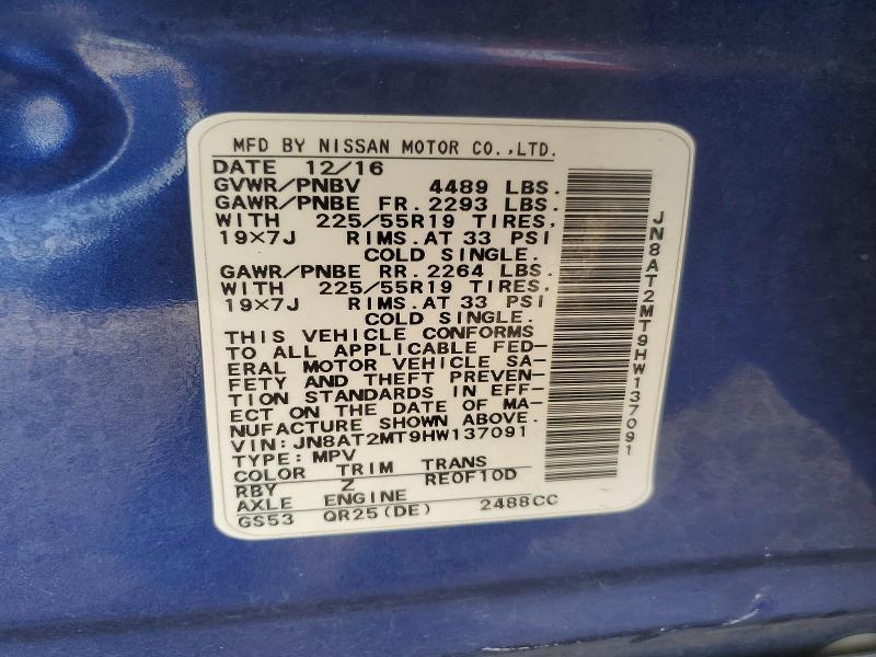 2017 Nissan Rogue მანქანა იყიდება აუქციონზე, vin: JN8AT2MT9HW137091, აუქციონის ნომერი: 55277546
