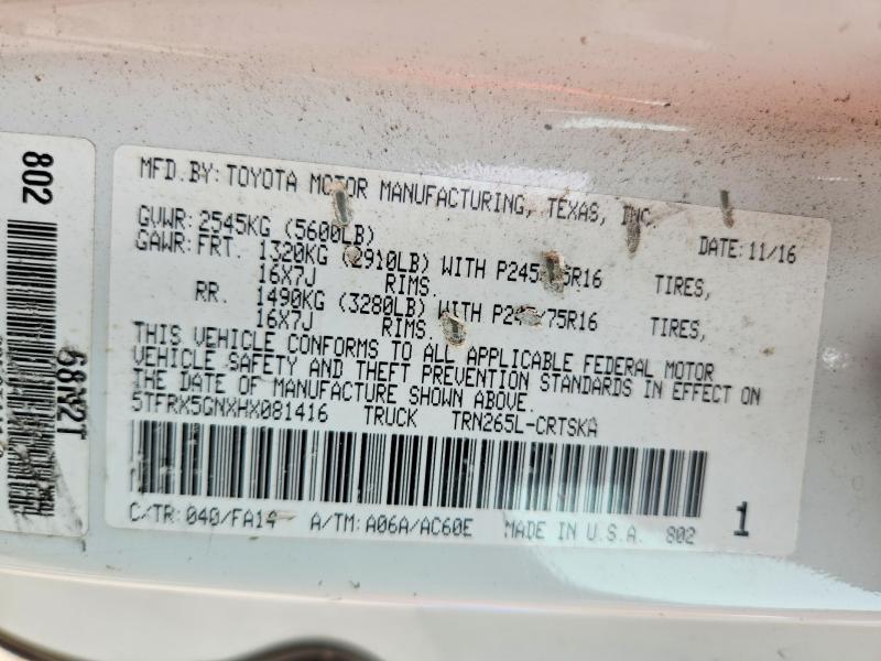 2017 Toyota Tacoma მანქანა იყიდება აუქციონზე, vin: 5TFRX5GNXHX081416, აუქციონის ნომერი: 54686306