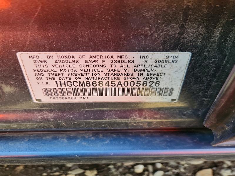 52613536 :رقم المزاد ، 1HGCM66845A005626 vin ، 2005 Honda Accord مزاد بيع