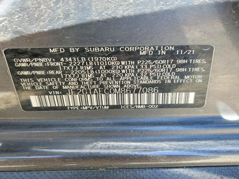 53340216 :رقم المزاد ، JF2GTAEC0M8677086 vin ، 2021 Subaru Crosstrek مزاد بيع