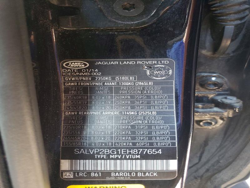 2014 Land Rover Range Rover Evoque მანქანა იყიდება აუქციონზე, vin: SALVP2BG1EH877654, აუქციონის ნომერი: 53768346