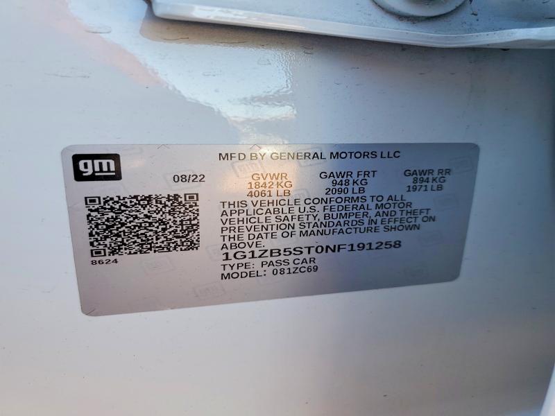 2022 Chevrolet Malibu მანქანა იყიდება აუქციონზე, vin: 1G1ZB5ST0NF191258, აუქციონის ნომერი: 52058766