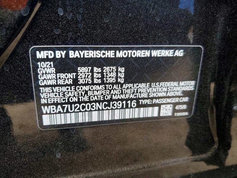 Продажа на аукционе авто 2022 Bmw 750, vin: WBA7U2C03NCJ39116, номер лота: 52906956