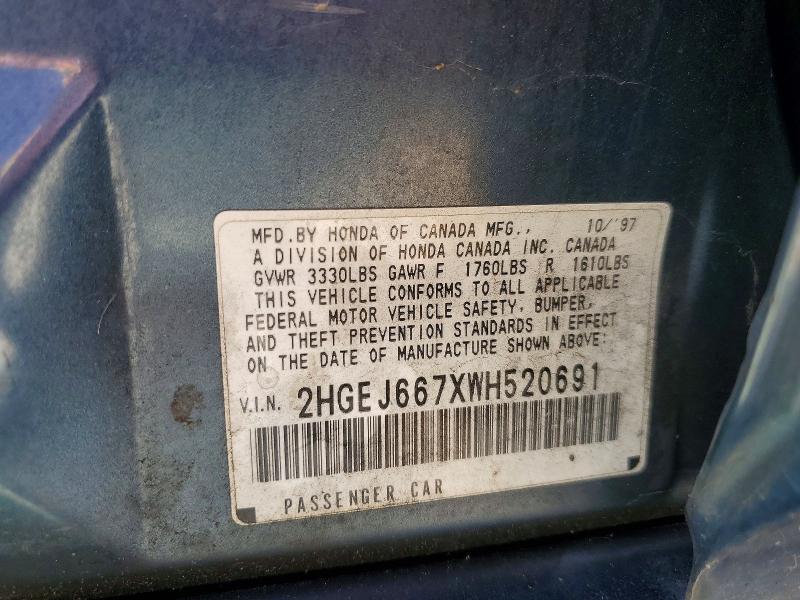 Aukcja sprzedaży 1998 Honda Civic, vin: 2HGEJ667XWH520691, numer aukcji: 53599386