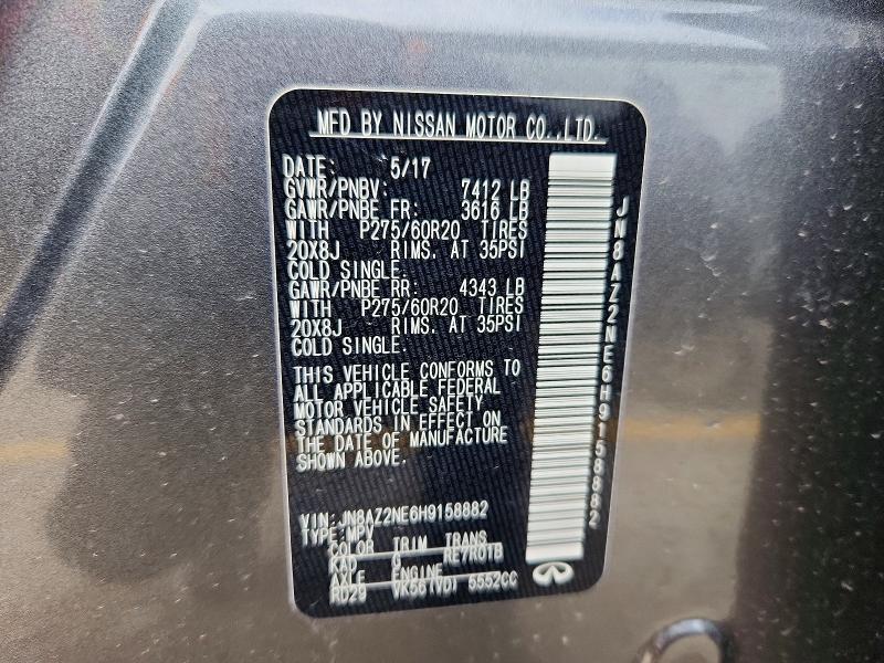 52453896 :رقم المزاد ، JN8AZ2NE6H9158882 vin ، 2017 Infiniti Qx80 مزاد بيع