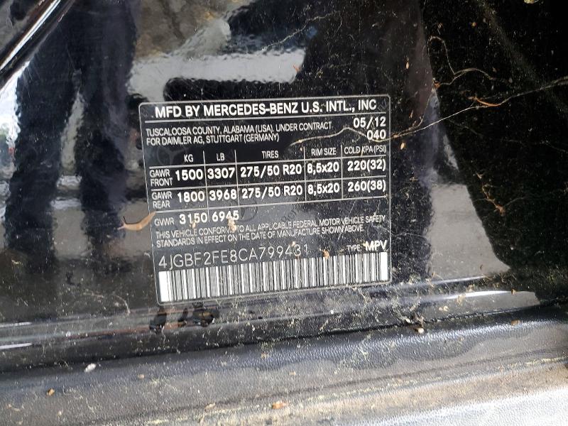 55241296 :رقم المزاد ، 4JGBF2FE8CA799431 vin ، 2012 Mercedes-benz Gl مزاد بيع