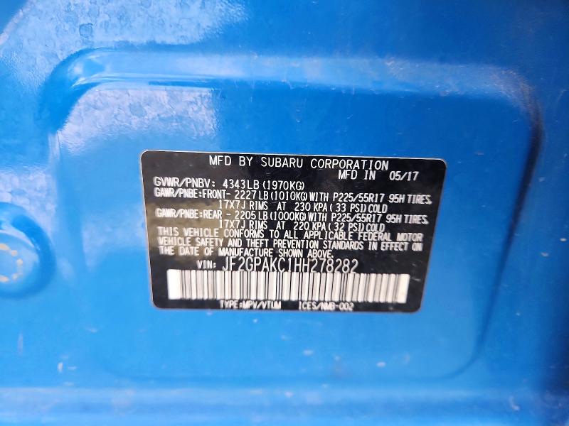 2017 Subaru Crosstrek მანქანა იყიდება აუქციონზე, vin: JF2GPAKC1HH278282, აუქციონის ნომერი: 52687166