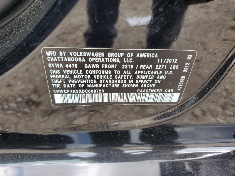 Продаж на аукціоні авто 2013 Volkswagen Passat, vin: 1VWCP7A3XDC068723, номер лоту: 54623616
